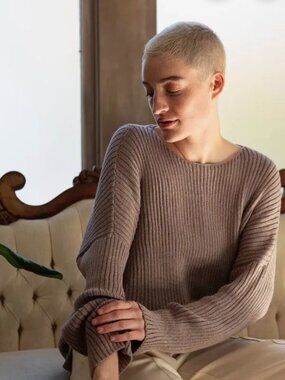Erica Tanov Pisa Cotton Sweater Size 1 Haze Ribbed Boat Neck Pullover